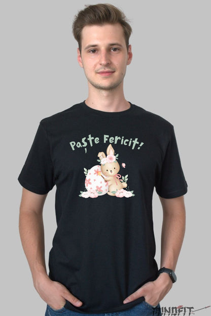 Tricou Paste Fericit - Iepuras Care Picteaza Ouale Barbat Negru