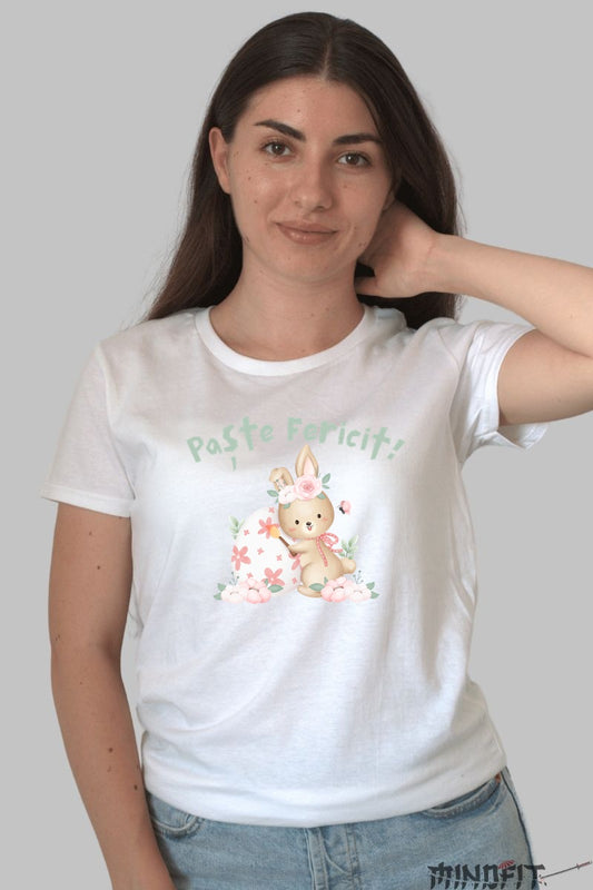 Tricou Paste Fericit - Iepuras Care Picteaza Ouale Dama Alb