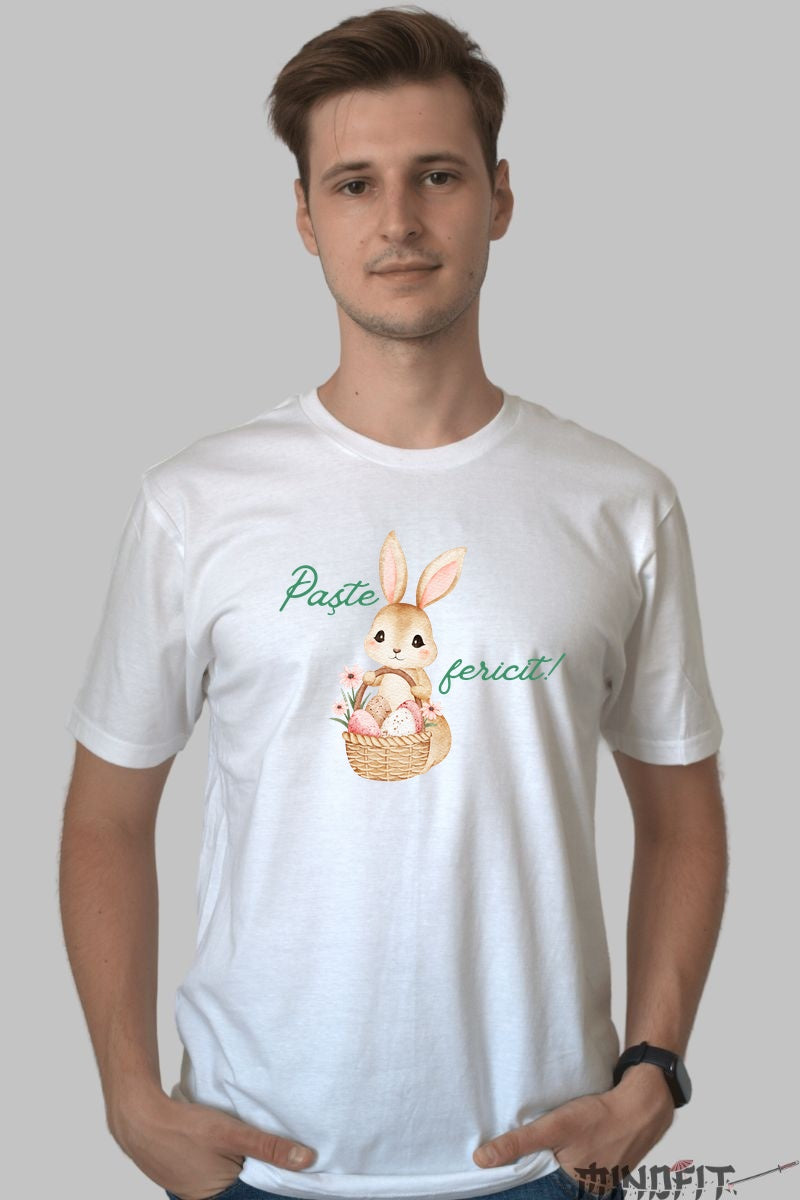 Tricou Paste Fericit - Iepuras Cu Cosul De Oua Pregatit Barbat Alb