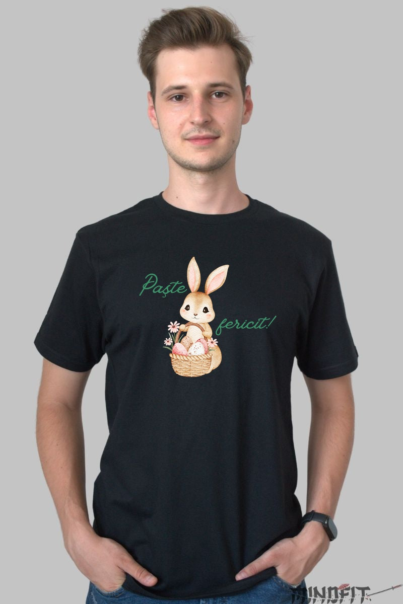 Tricou Paste Fericit - Iepuras Cu Cosul De Oua Pregatit Barbat Negru