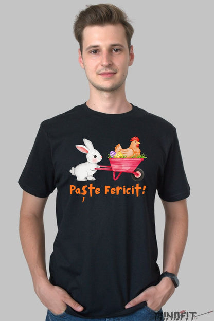 Tricou Paste Fericit - Iepuras cu roaba Barbat Negru