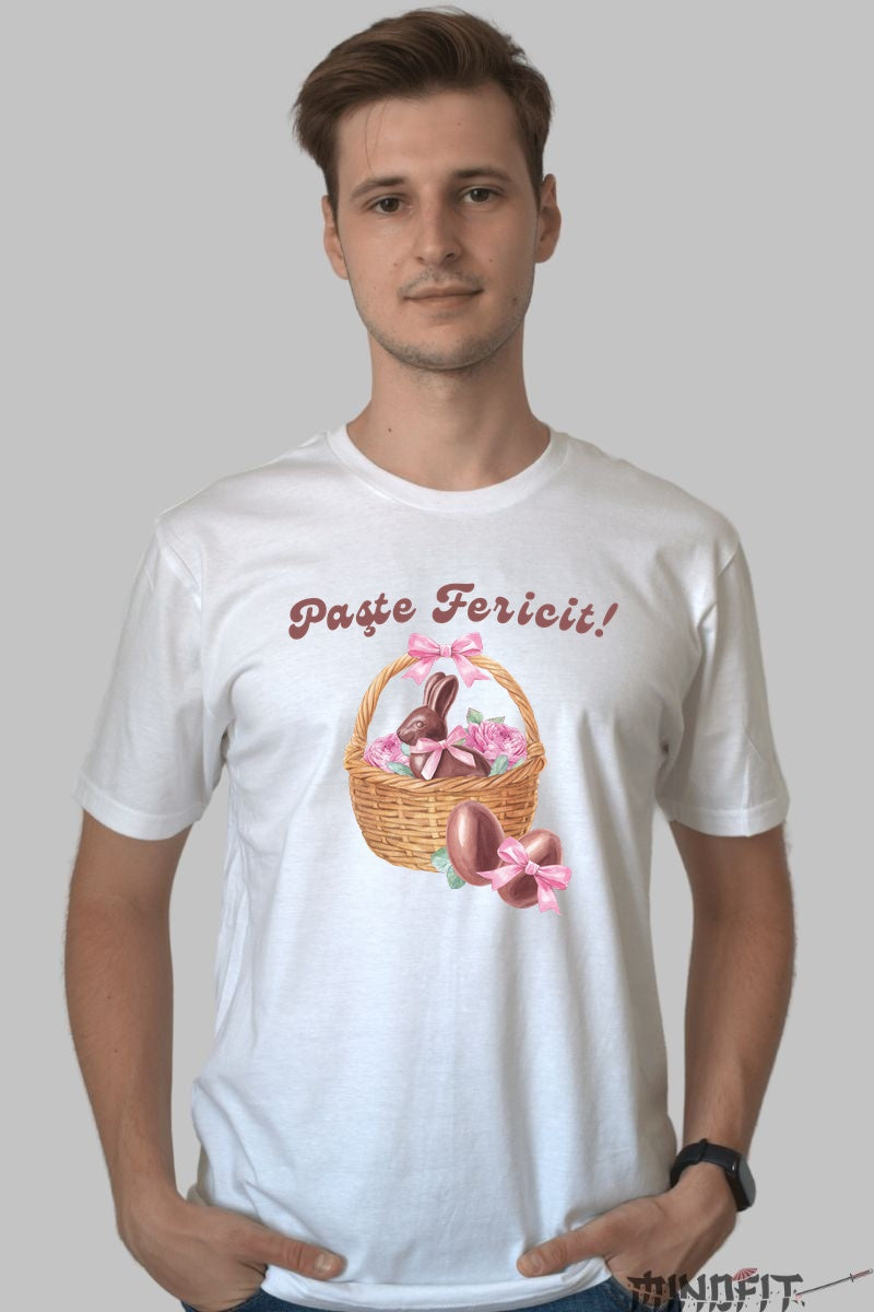 Tricou Paste Fericit - Iepuras Din Ciocolata Barbat Alb