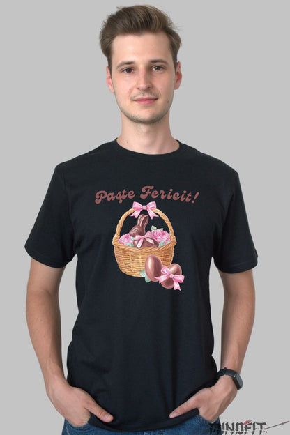 Tricou Paste Fericit - Iepuras Din Ciocolata Barbat Negru
