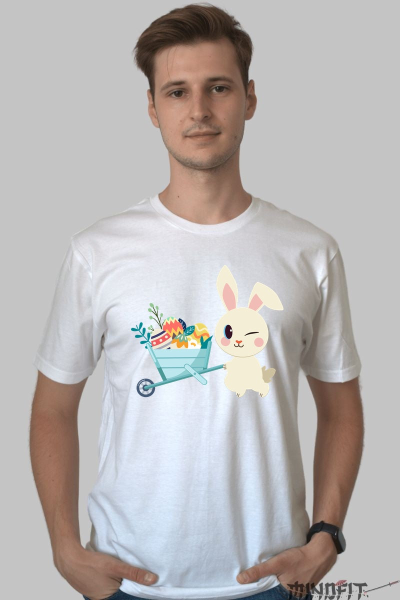 Tricou Paste Fericit - Iepuras Dragalas Ce Ofera Oua Barbat Alb