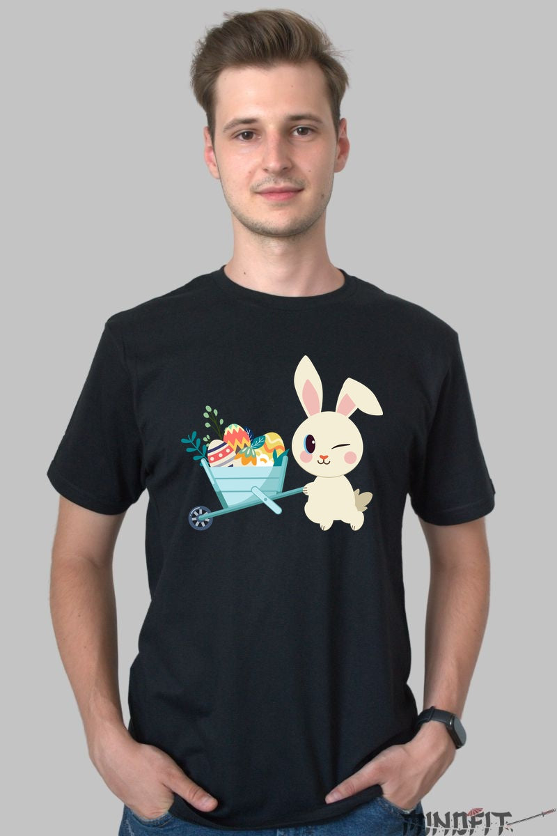 Tricou Paste Fericit - Iepuras Dragalas Ce Ofera Oua Barbat Negru
