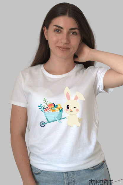 Tricou Paste Fericit - Iepuras Dragalas Ce Ofera Oua Dama Alb