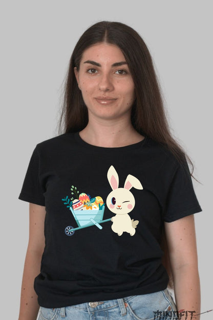 Tricou Paste Fericit - Iepuras Dragalas Ce Ofera Oua Dama Negru