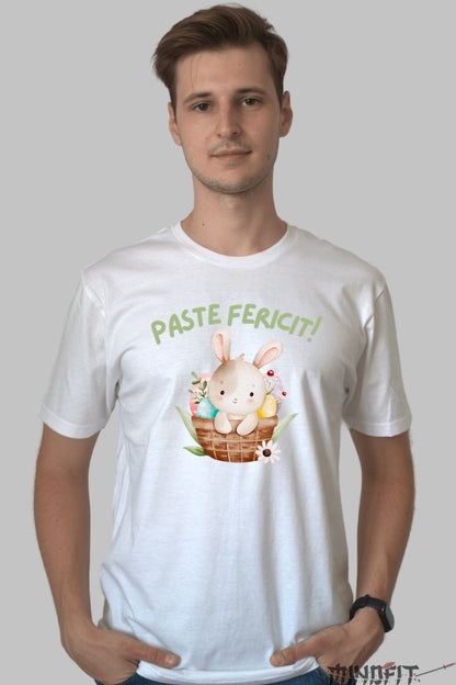 Tricou Paste Fericit - Iepuras Dragalas In Cosul Cu Oua Barbat Alb