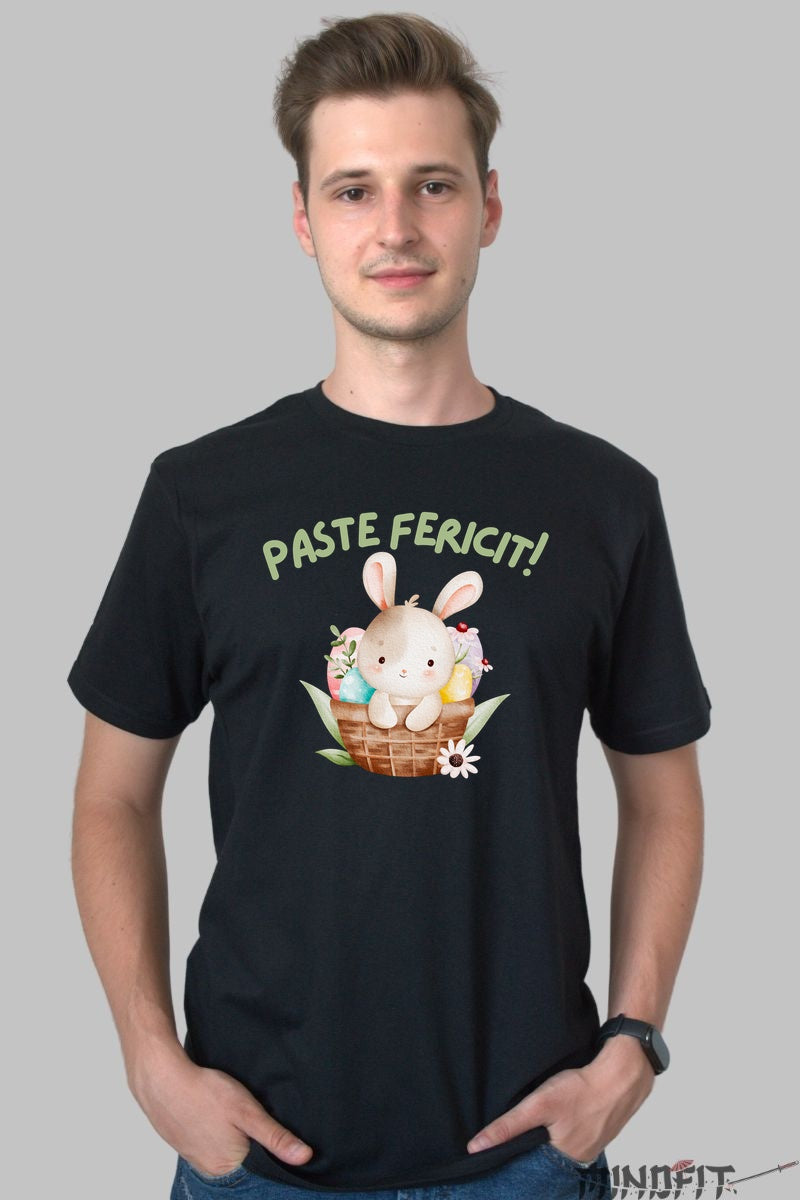 Tricou Paste Fericit - Iepuras Dragalas In Cosul Cu Oua Barbat Negru