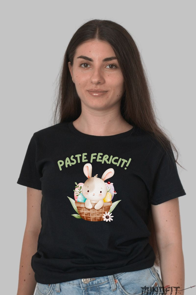 Tricou Paste Fericit - Iepuras Dragalas In Cosul Cu Oua Dama Negru