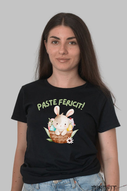 Tricou Paste Fericit - Iepuras Dragalas In Cosul Cu Oua Dama Negru