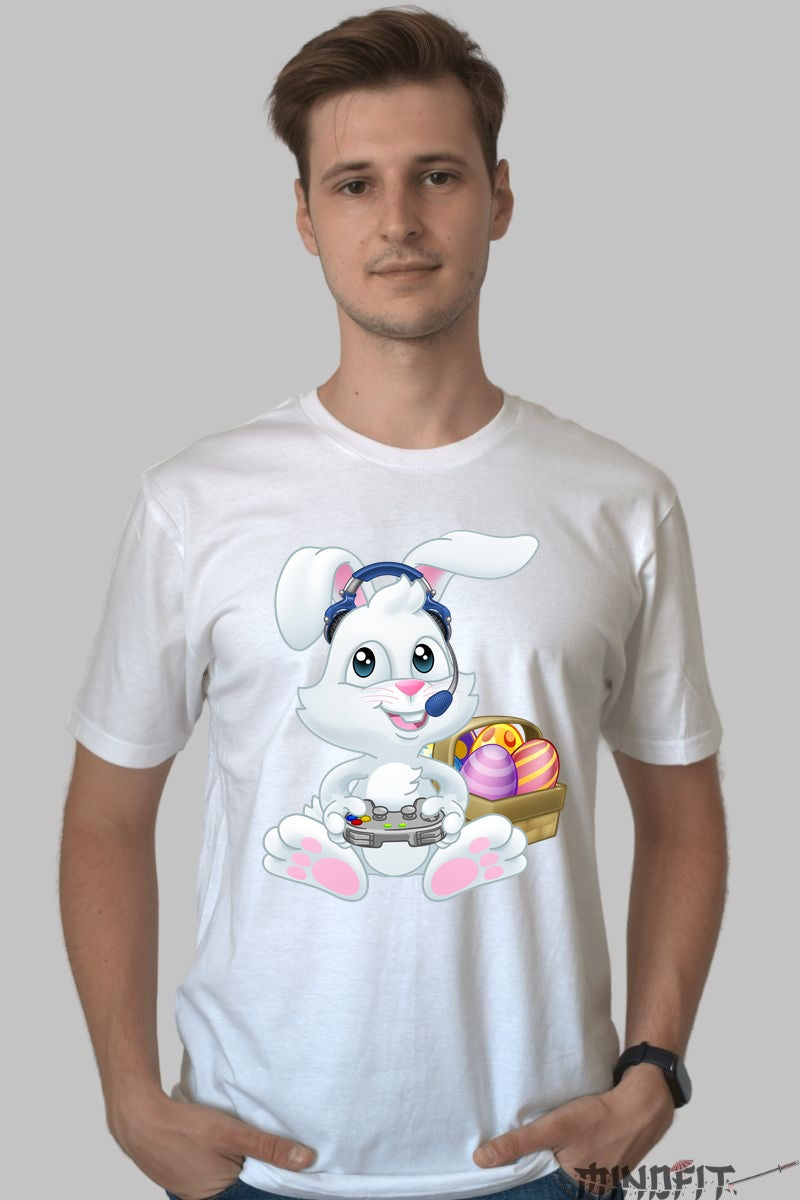 Tricou Paste Fericit - Iepuras Gamer Printre Oua Barbat Alb