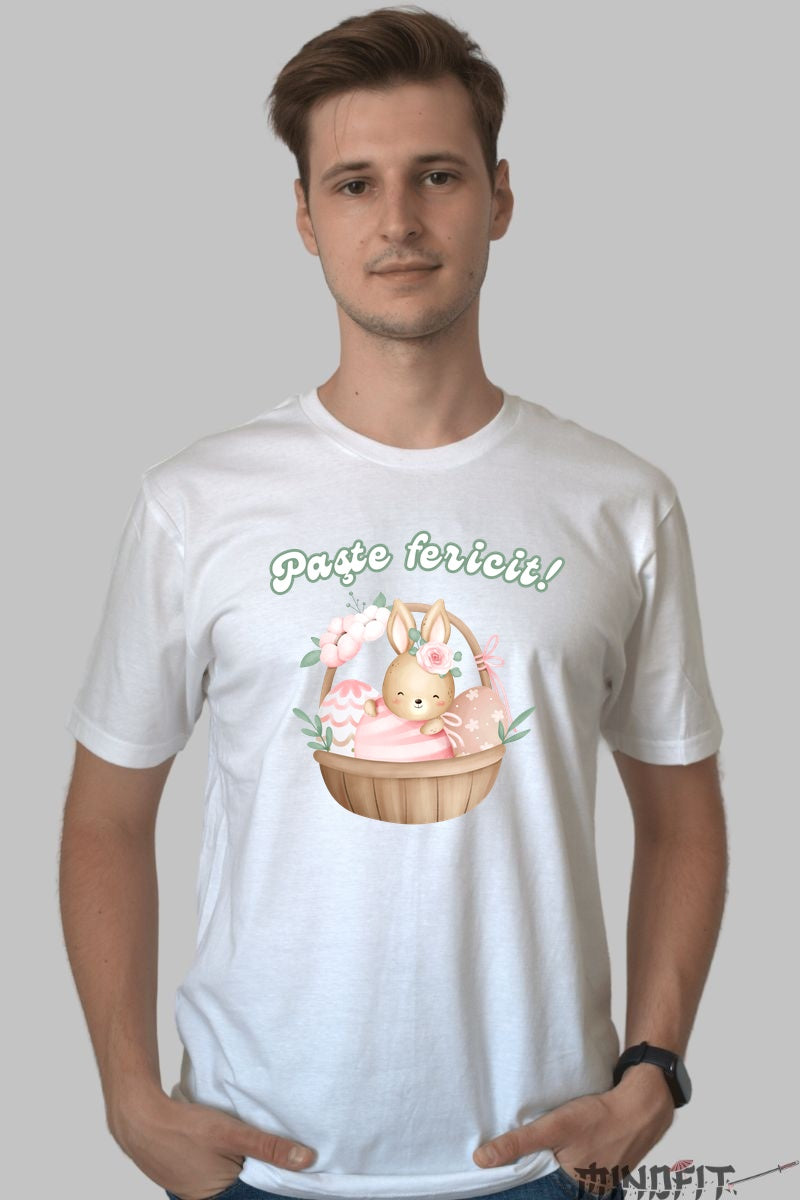 Tricou Paste Fericit - Iepuras In Cosul De Oua Impodobit Barbat Alb