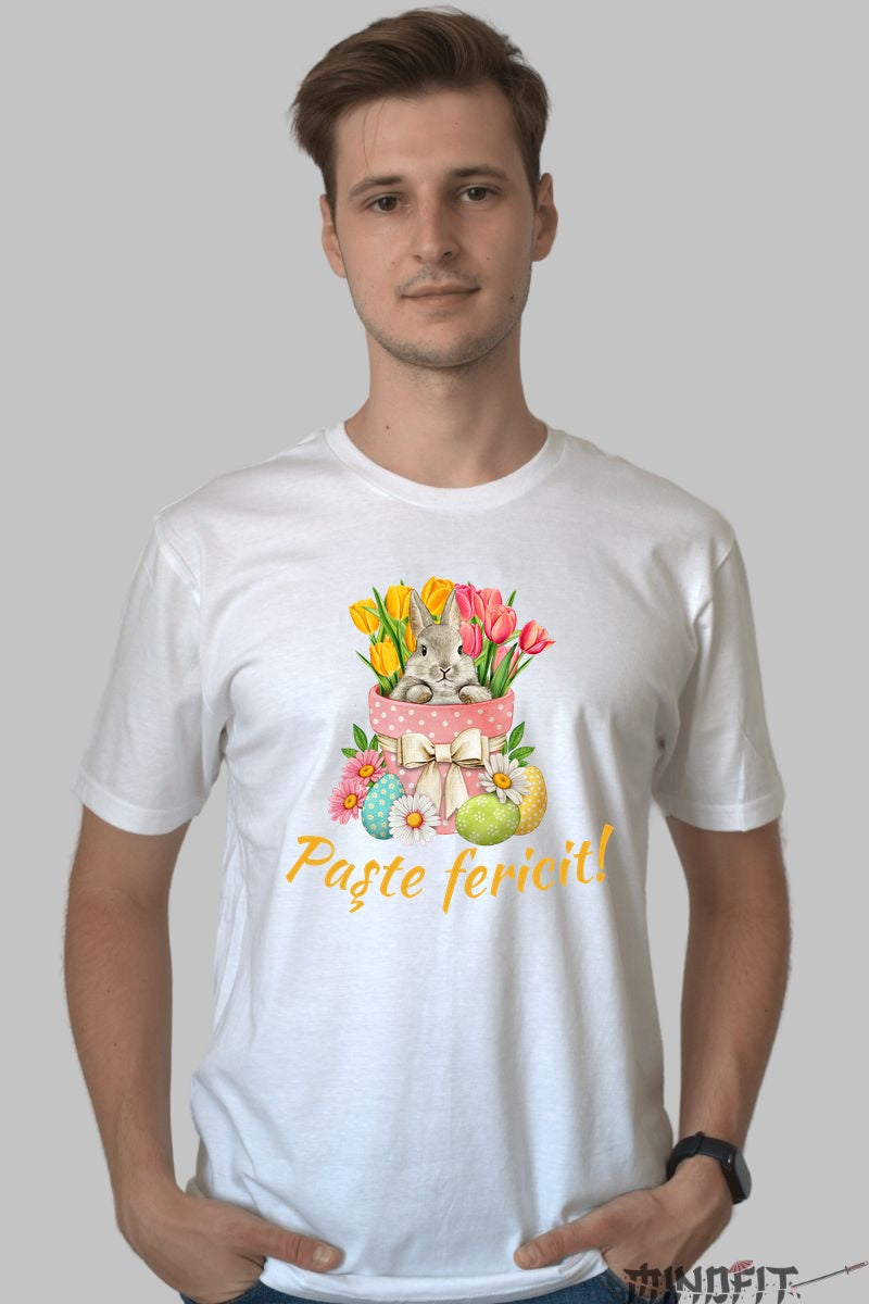Tricou Paste Fericit - Iepuras Intre Lalele Barbat Alb