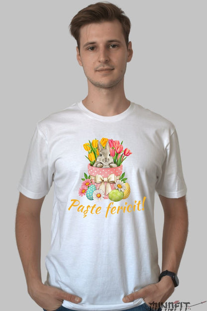 Tricou Paste Fericit - Iepuras Intre Lalele Barbat Alb