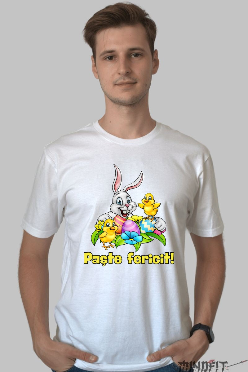 Tricou Paste Fericit - Iepuras Si Puisori Barbat Alb