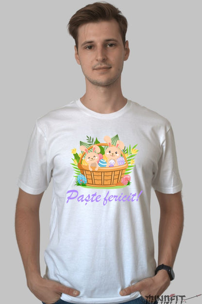 Tricou Paste Fericit - Iepurasi Cocoansi In Cosulet Barbat Alb