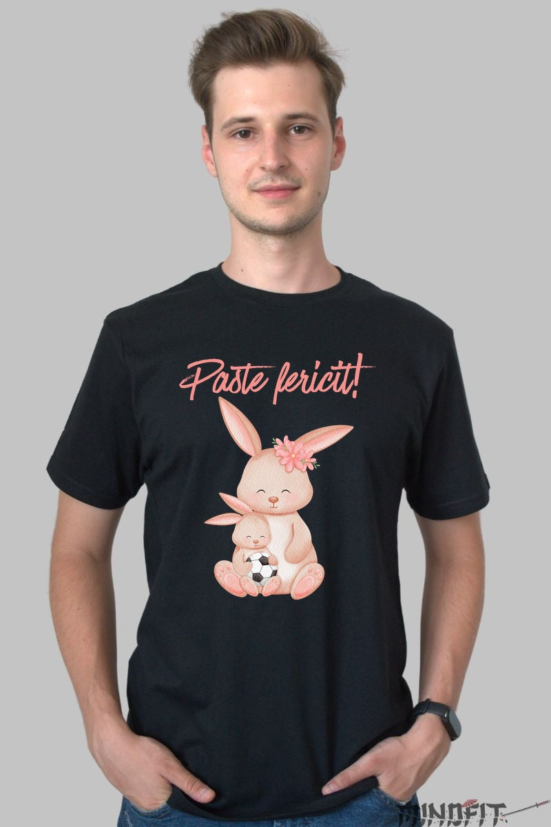 Tricou Paste Fericit - Iepurasi Jucausi Barbat Negru