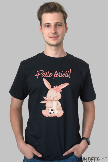 Tricou Paste Fericit - Iepurasi Jucausi Barbat Negru