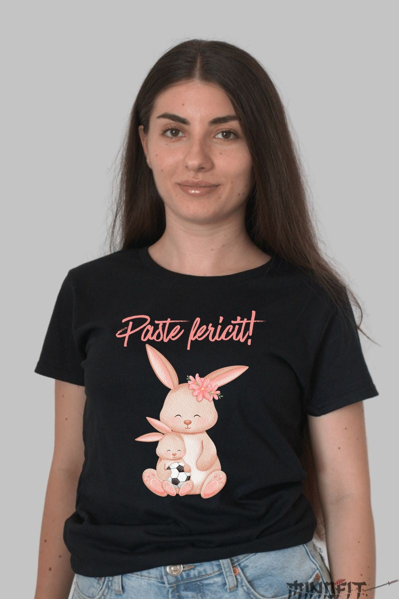 Tricou Paste Fericit - Iepurasi Jucausi Dama Negru