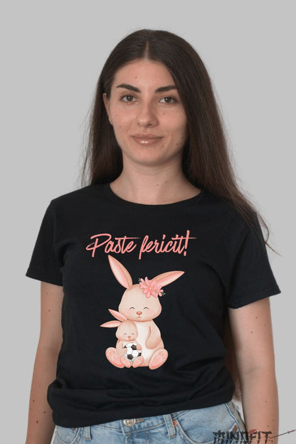Tricou Paste Fericit - Iepurasi Jucausi Dama Negru