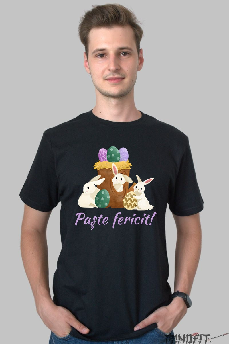 Tricou Paste Fericit - Iepurasi Jucausi In Scorbura Barbat Negru