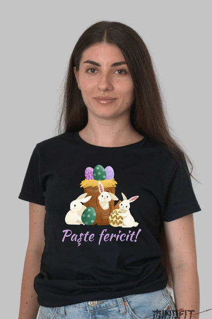 Tricou Paste Fericit - Iepurasi Jucausi In Scorbura Dama Negru