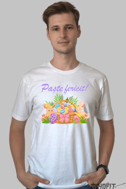 Tricou Paste Fericit - Iepurasi Langa Cosuletul Pregatit Barbat Alb
