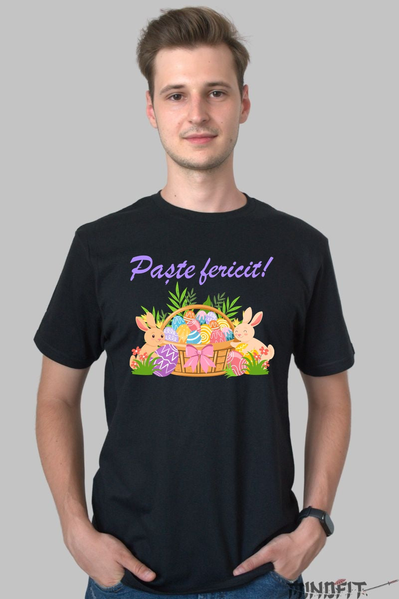 Tricou Paste Fericit - Iepurasi Langa Cosuletul Pregatit Barbat Negru