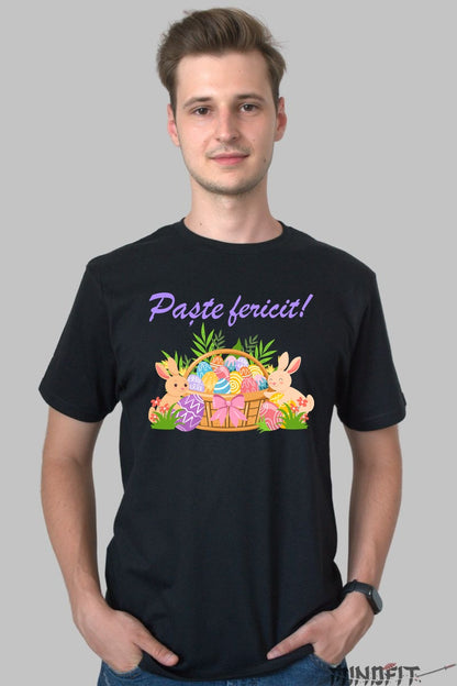 Tricou Paste Fericit - Iepurasi Langa Cosuletul Pregatit Barbat Negru