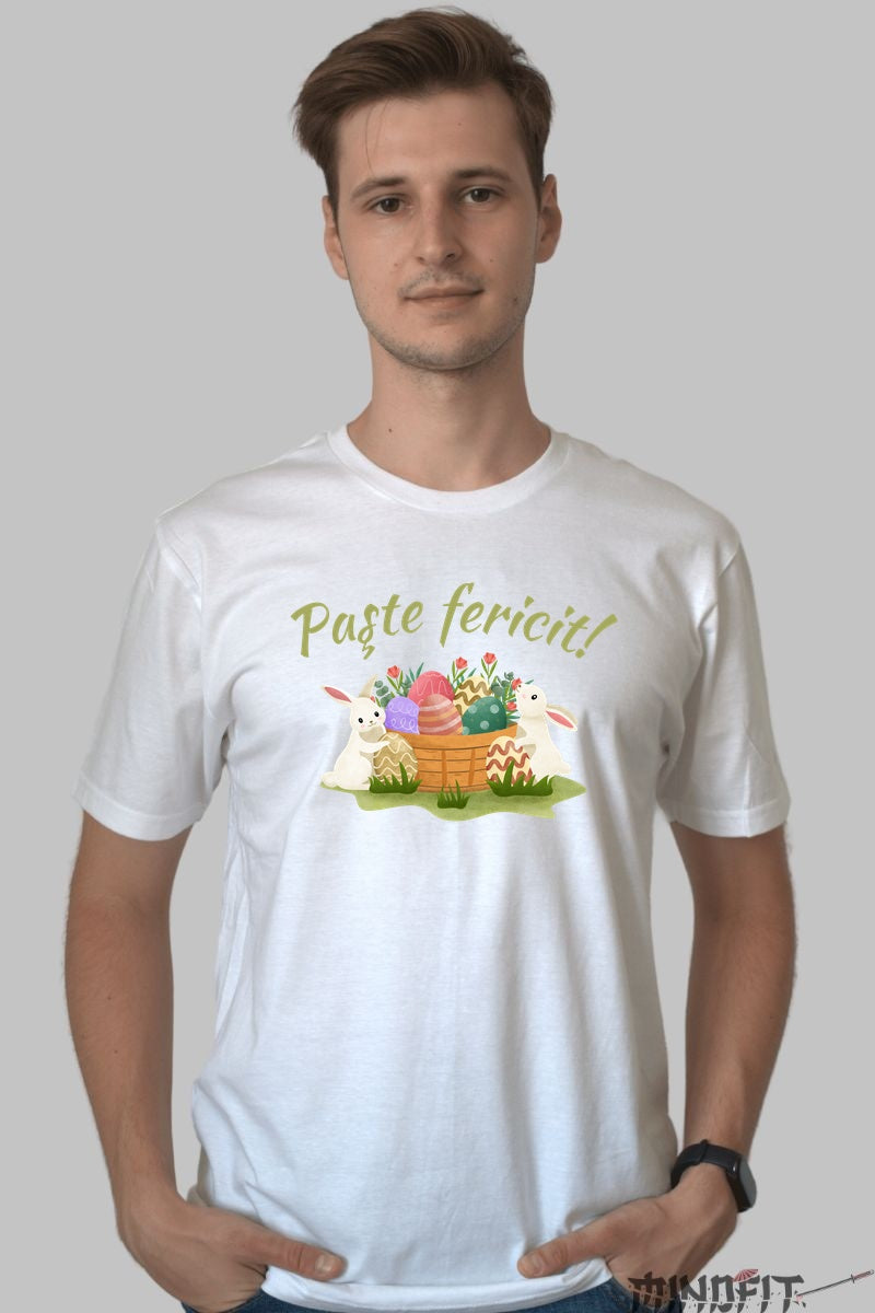 Tricou Paste Fericit - Iepurasi si Oua Barbat Alb