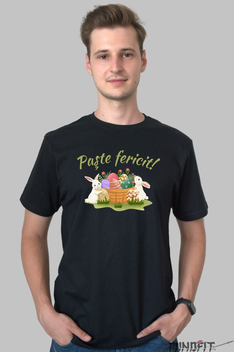 Tricou Paste Fericit - Iepurasi si Oua Barbat Negru