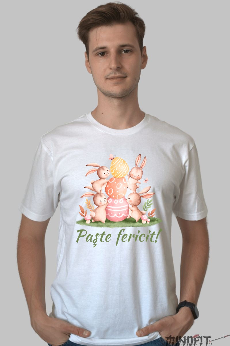Tricou Paste Fericit - Iepurasi si Oua Colorate Barbat Alb