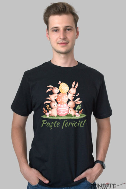 Tricou Paste Fericit - Iepurasi si Oua Colorate Barbat Negru