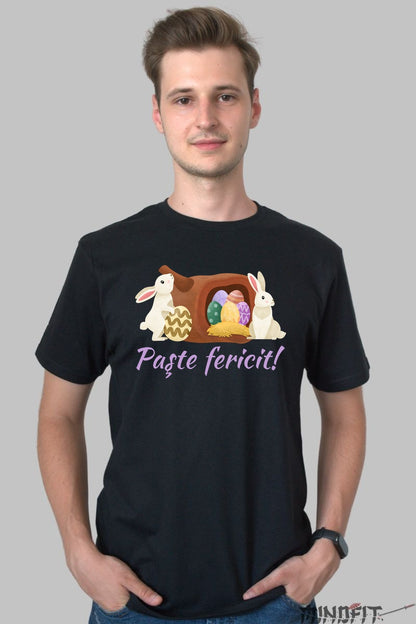 Tricou Paste Fericit - Iepurasi Si Oua Colorate Barbat Negru