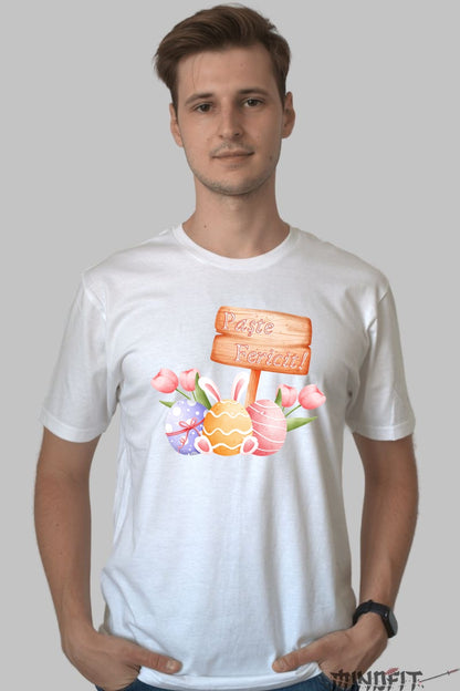 Tricou Paste Fericit - Iepurasul Primaverii Magice Barbat Alb