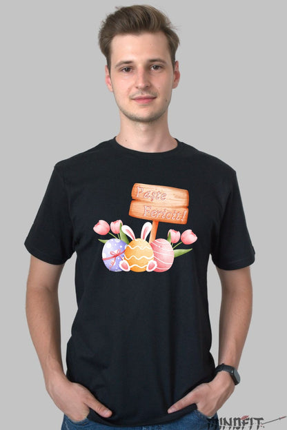 Tricou Paste Fericit - Iepurasul Primaverii Magice Barbat Negru