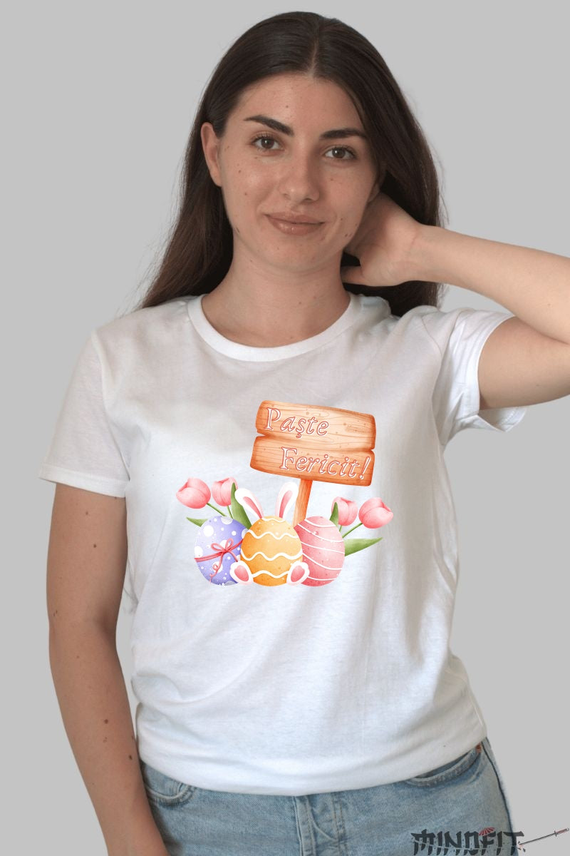 Tricou Paste Fericit - Iepurasul Primaverii Magice Dama Alb