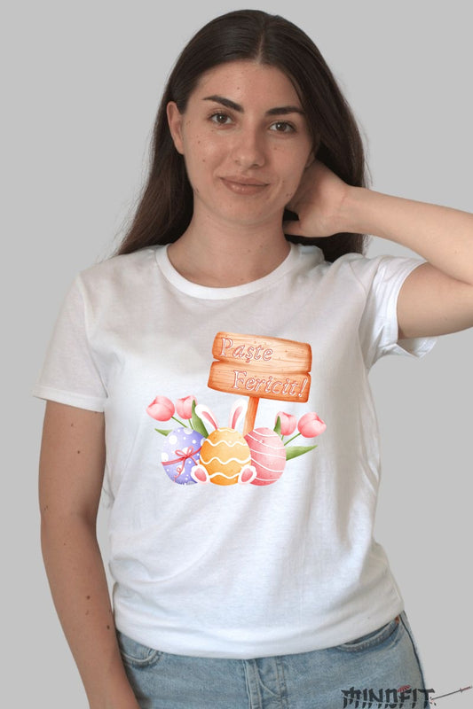 Tricou Paste Fericit - Iepurasul Primaverii Magice Dama Alb