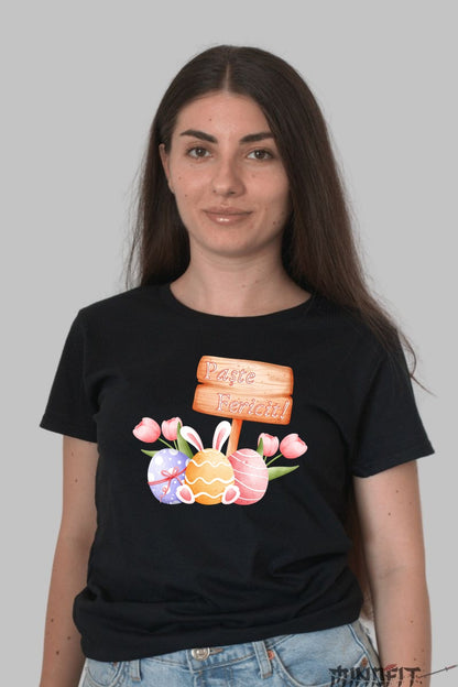 Tricou Paste Fericit - Iepurasul Primaverii Magice Dama Negru