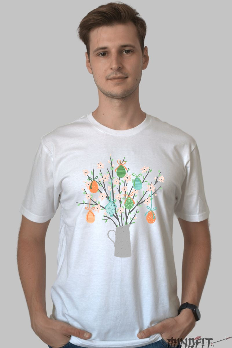 Tricou Paste Fericit - Oua si Flori in Vaza Barbat Alb