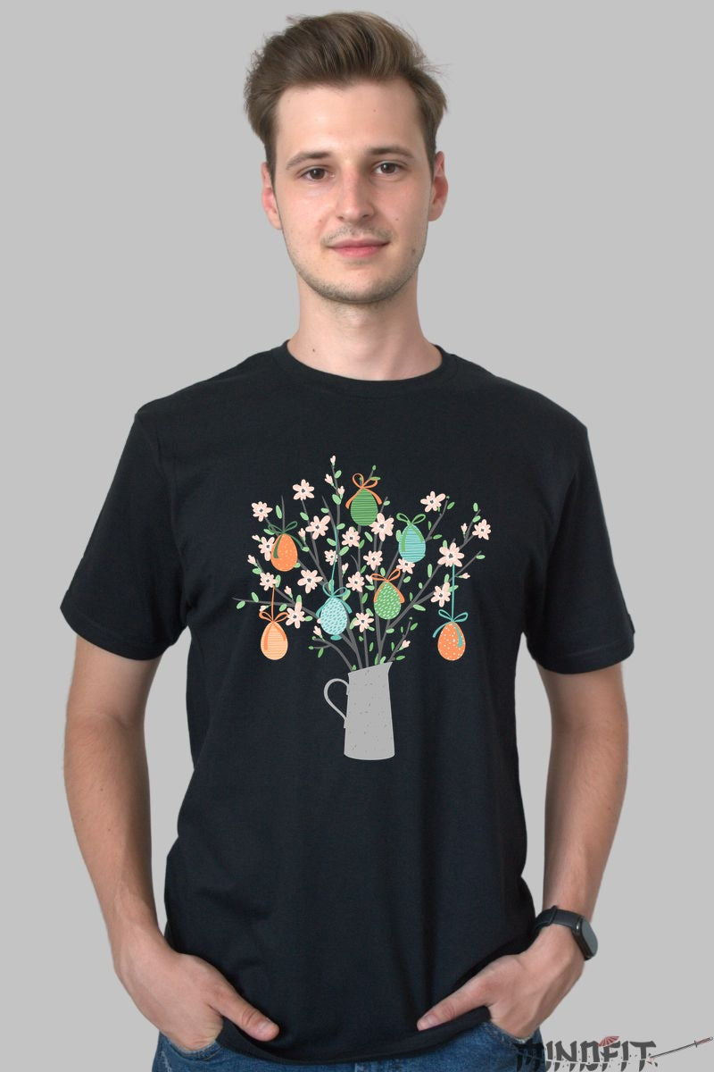 Tricou Paste Fericit - Oua si Flori in Vaza Barbat Negru