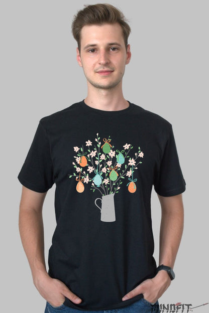 Tricou Paste Fericit - Oua si Flori in Vaza Barbat Negru