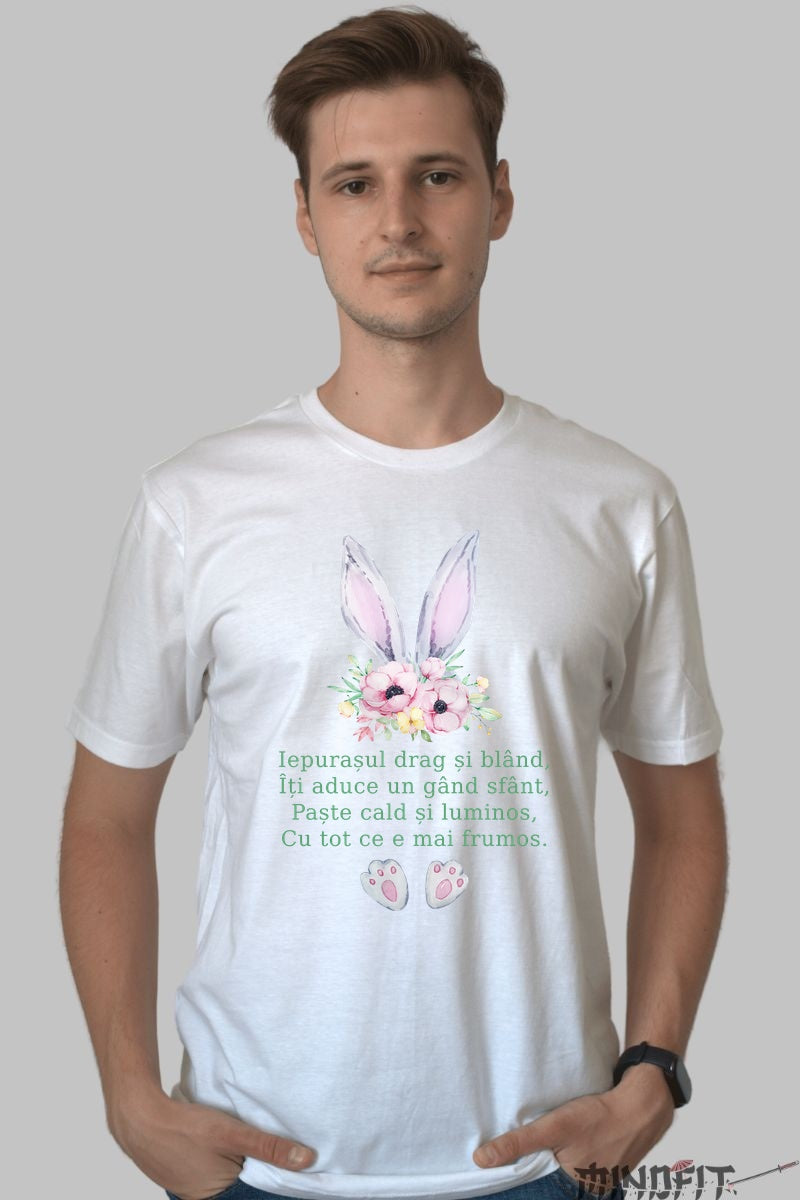Tricou Paste Fericit - Poezie Cu Iepuras De Paste Barbat Alb