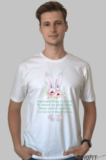 Tricou Paste Fericit - Poezie Cu Iepuras De Paste Barbat Alb