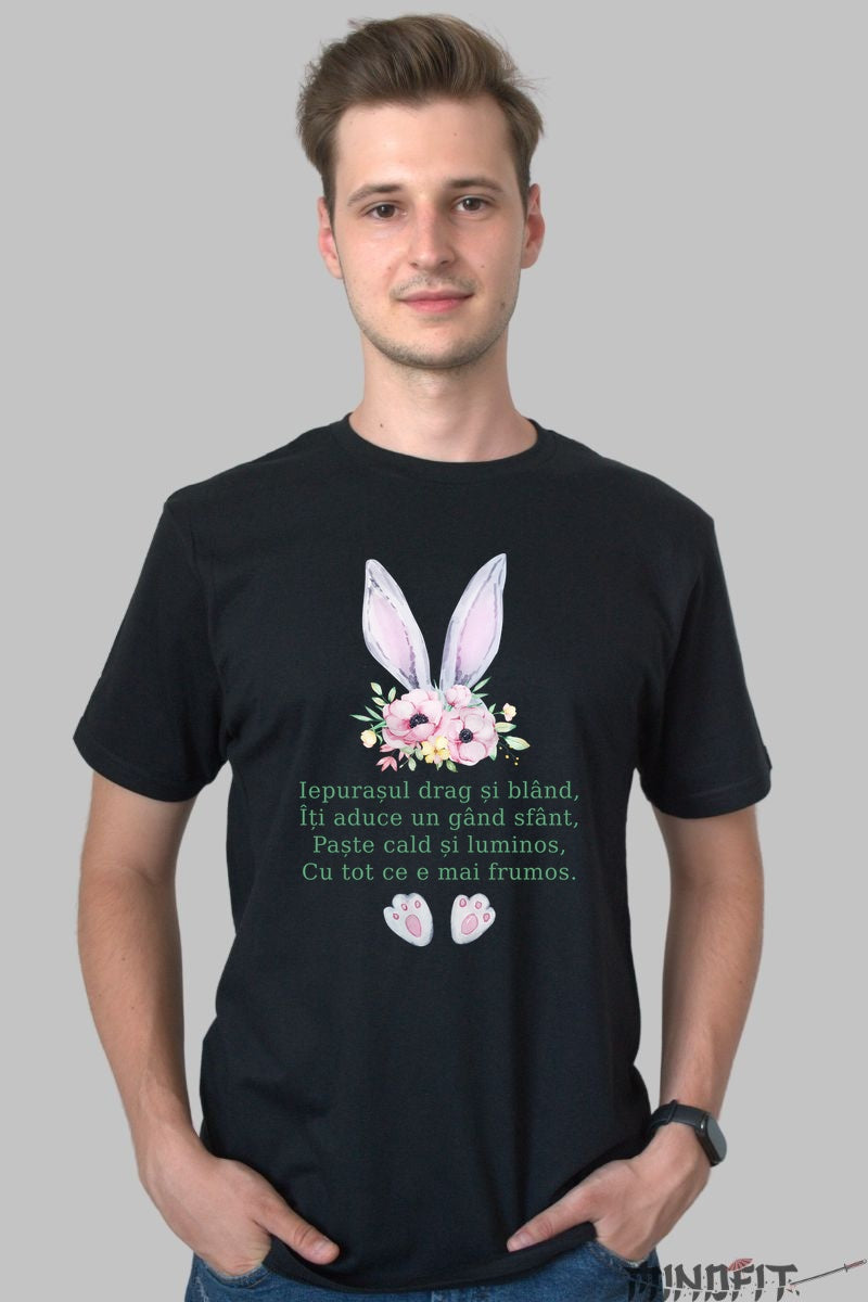 Tricou Paste Fericit - Poezie Cu Iepuras De Paste Barbat Negru