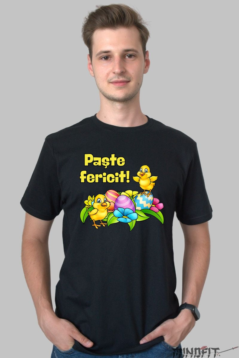 Tricou Paste Fericit - Pui Veseli si Oua Colorate Barbat Negru