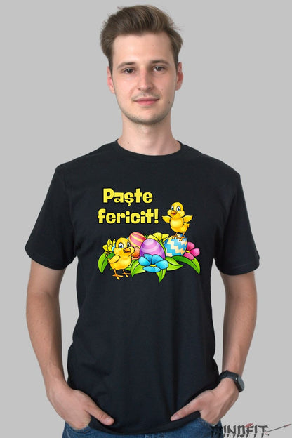 Tricou Paste Fericit - Pui Veseli si Oua Colorate Barbat Negru