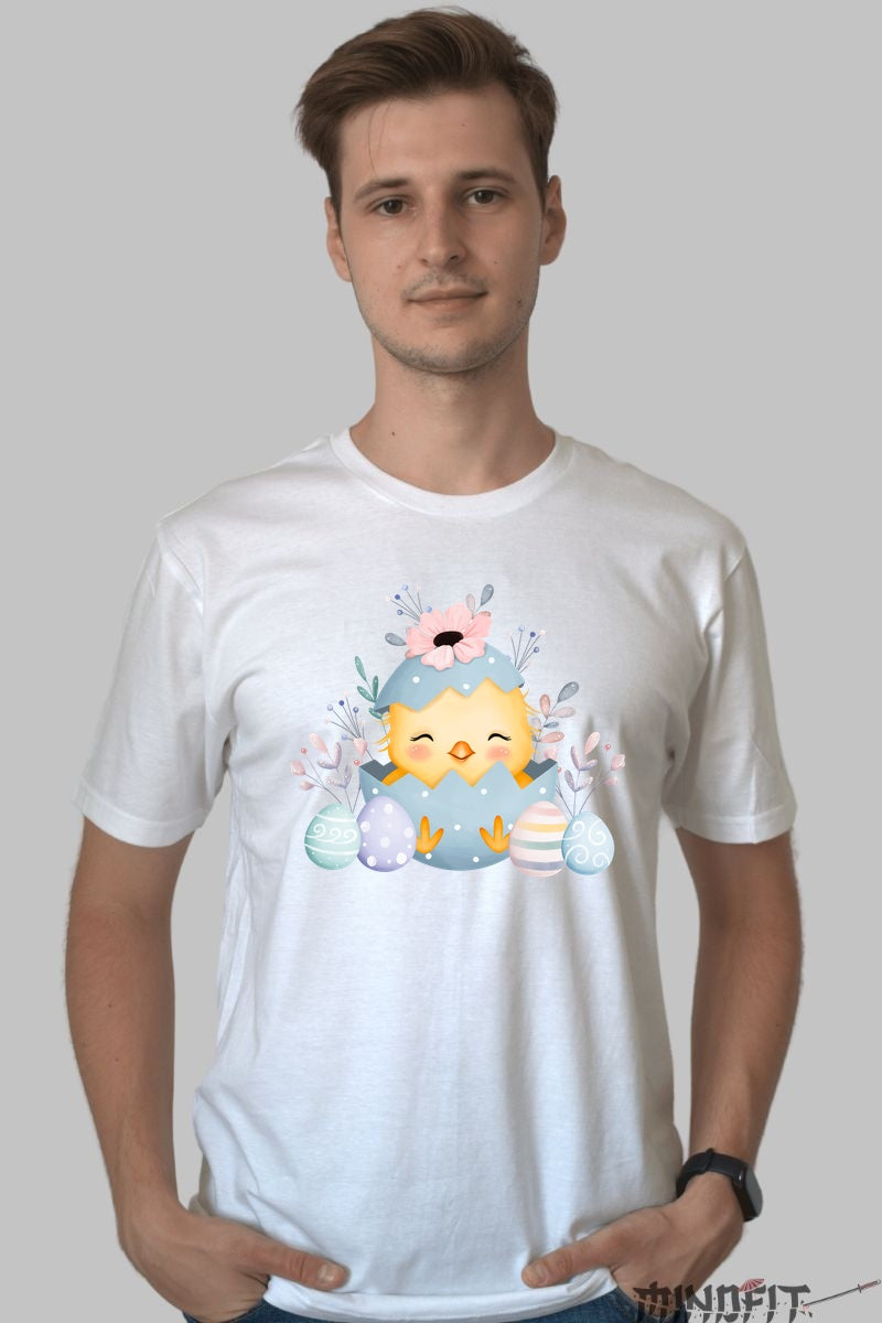 Tricou Paste Fericit - Pui?or ? Ou Cu Flori Barbat Alb