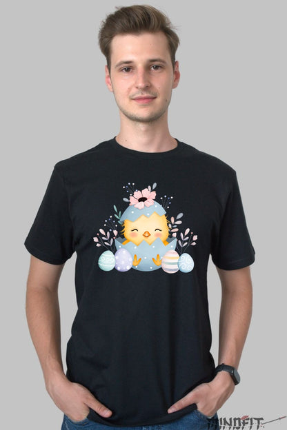 Tricou Paste Fericit - Pui?or ? Ou Cu Flori Barbat Negru